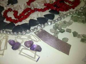 Amethyst, Aquamarine, Green Quartz, Onyx, Coral, And Pearls