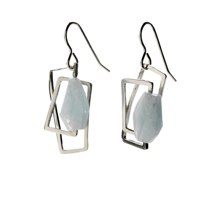 Component Earrings With Aquamarine Stone