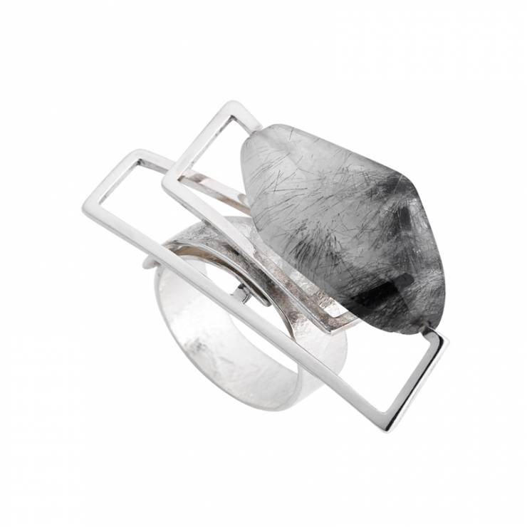 Tourmalinated Quartz Component Ring