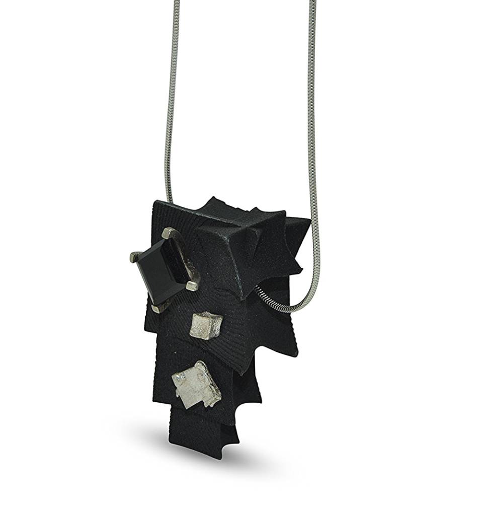 large black pyramid pendant onyx silver cube detail side angle - web