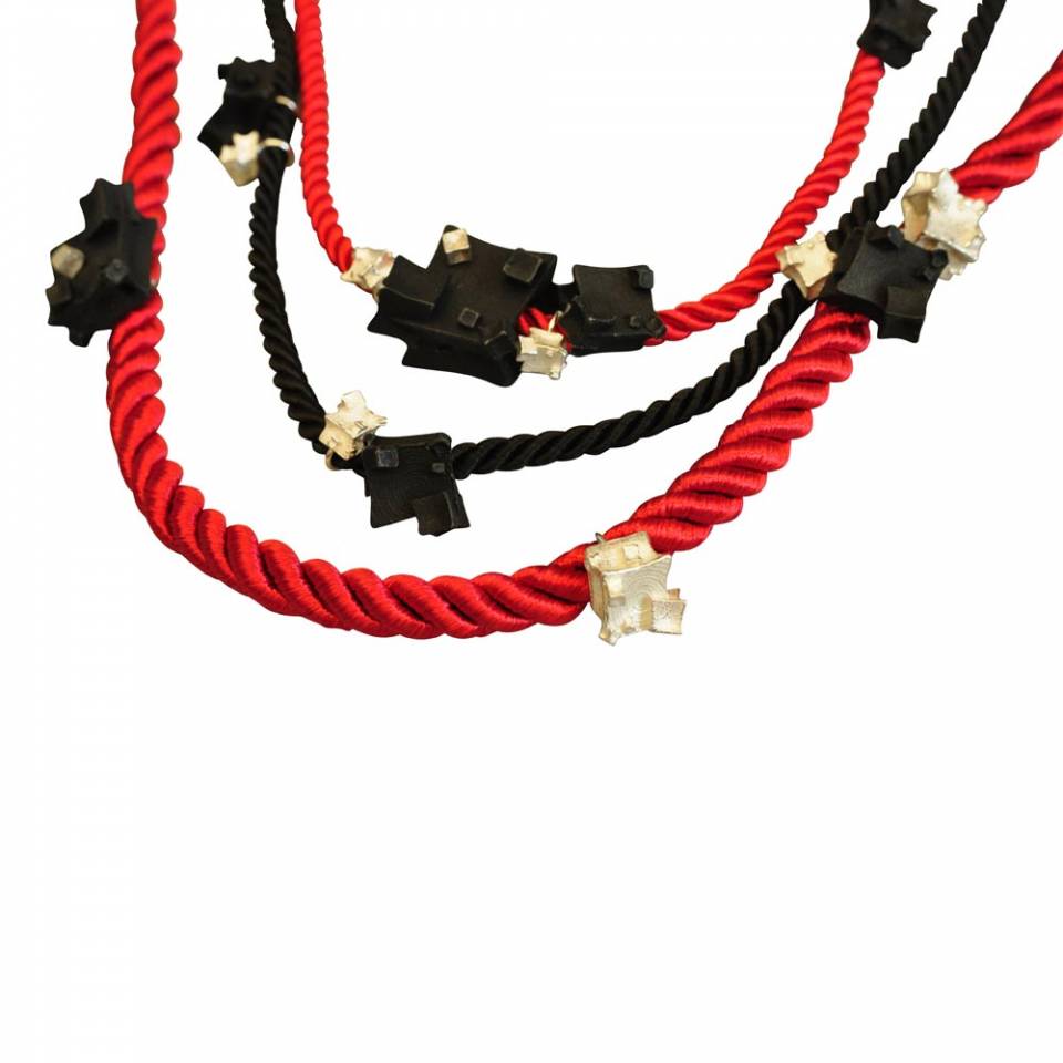 red black rope multi necklace - closeup