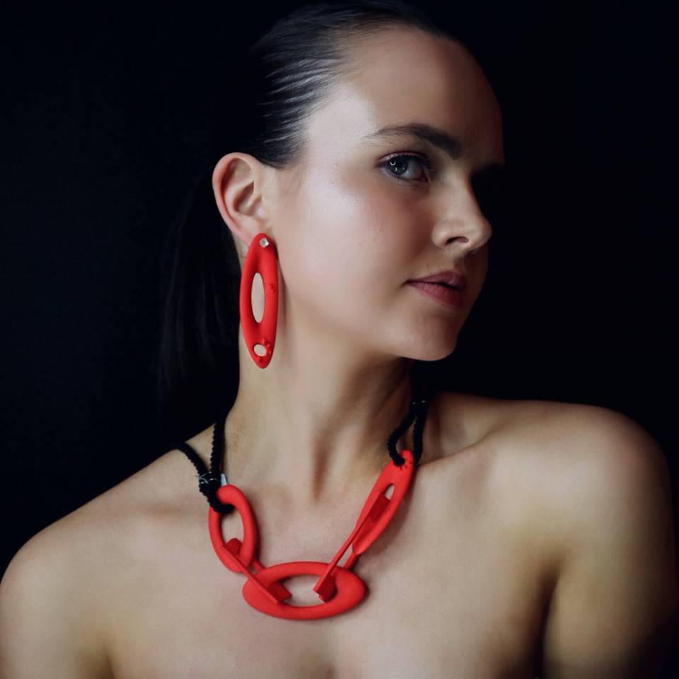 red chain black rope necklace