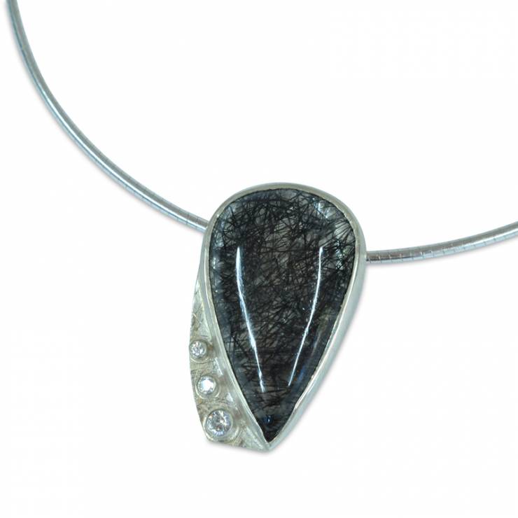 pear drop tourmalinated quartz cz pendant