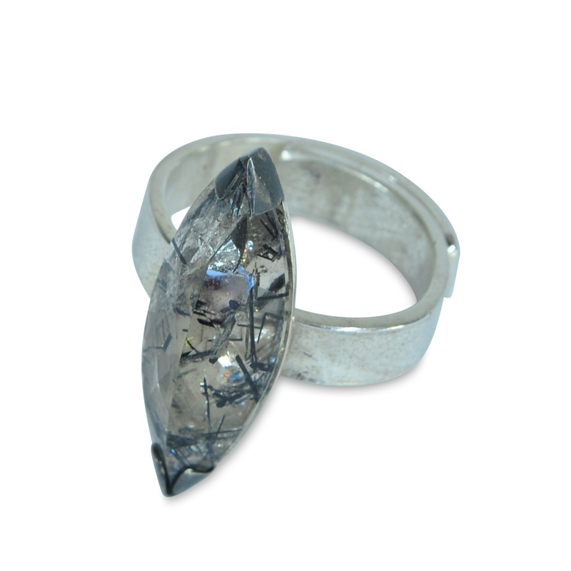 Tourmalinated quartz marquise ring