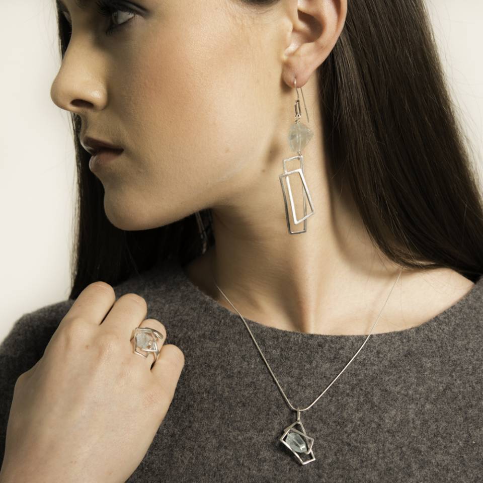small component aquamarine pendant and ring large earrings modelled