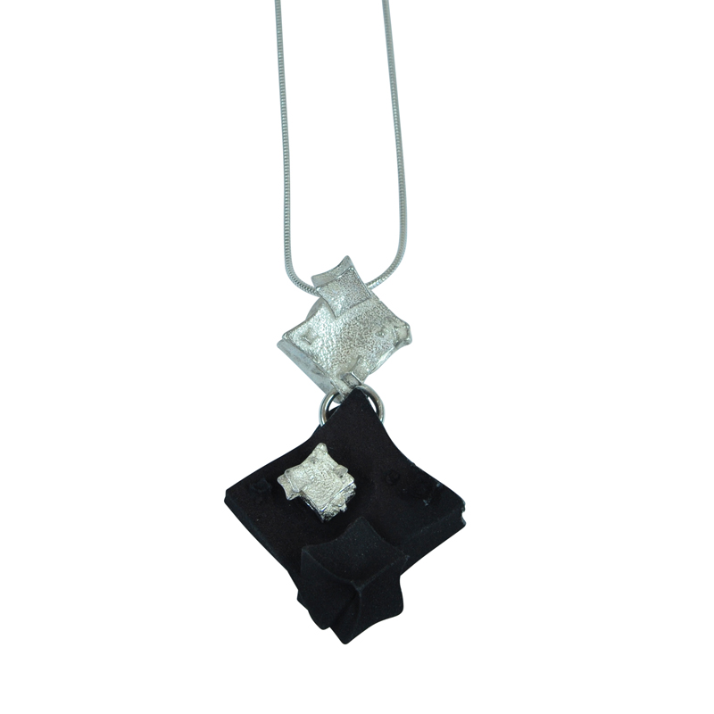 silver diamond black cube pendant