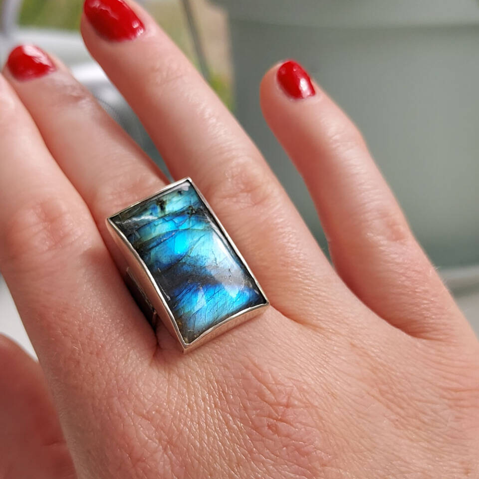 labradorite square ring