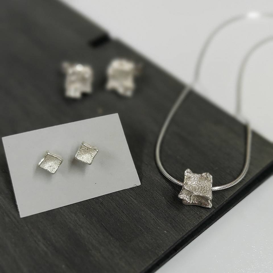 tiny cube studs small cube pendant and earrings