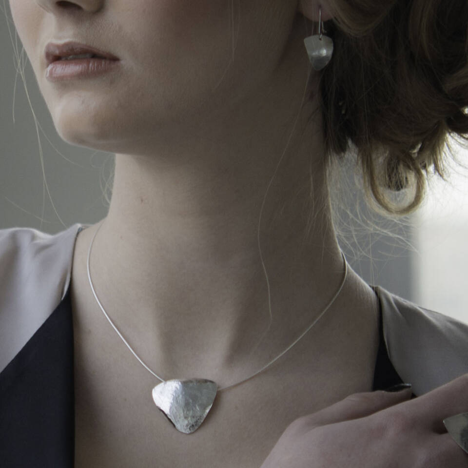 rollered triangle earrings and pendant modelled