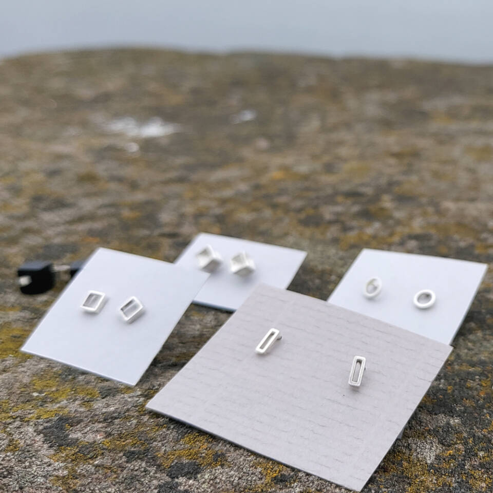 rectangle, square, cube round studs earrings