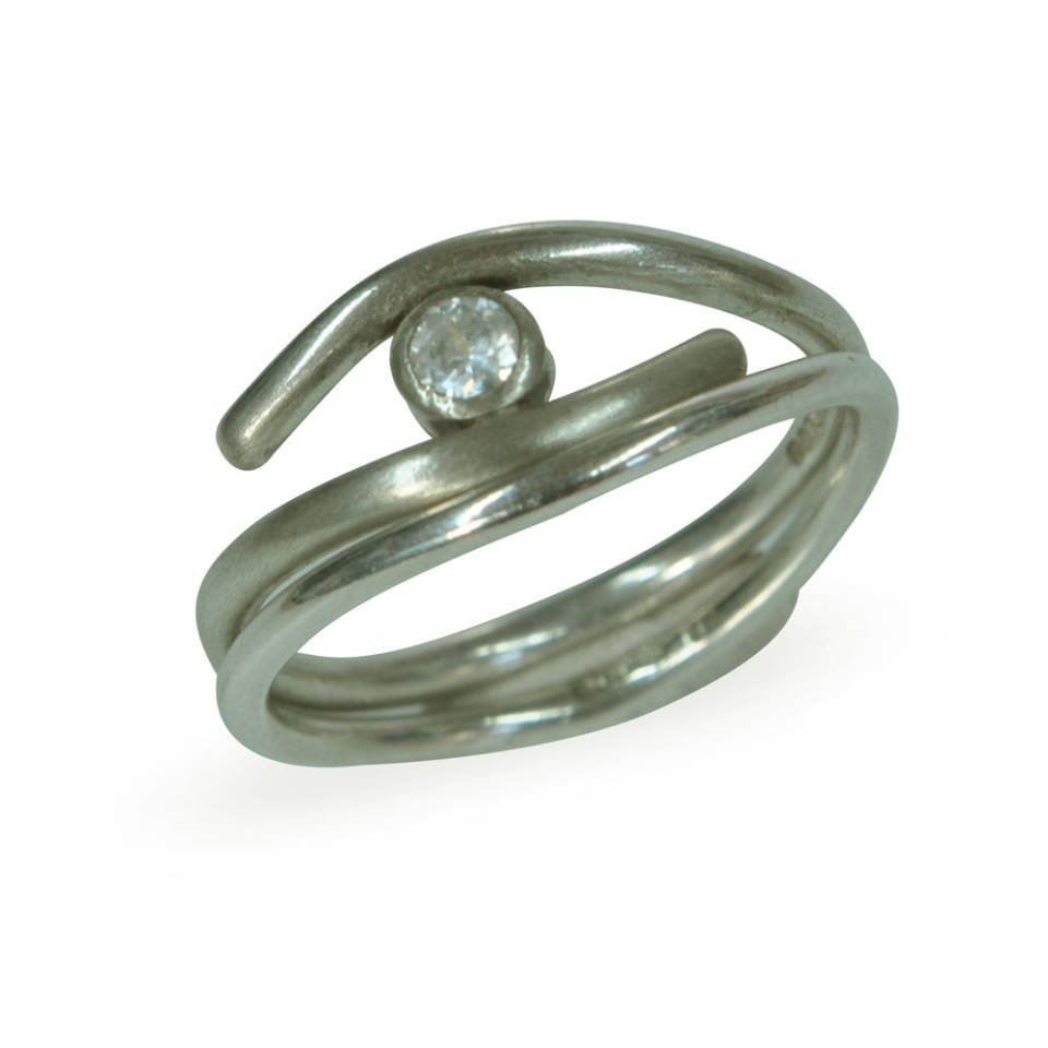 silver eye CZ engagement ring