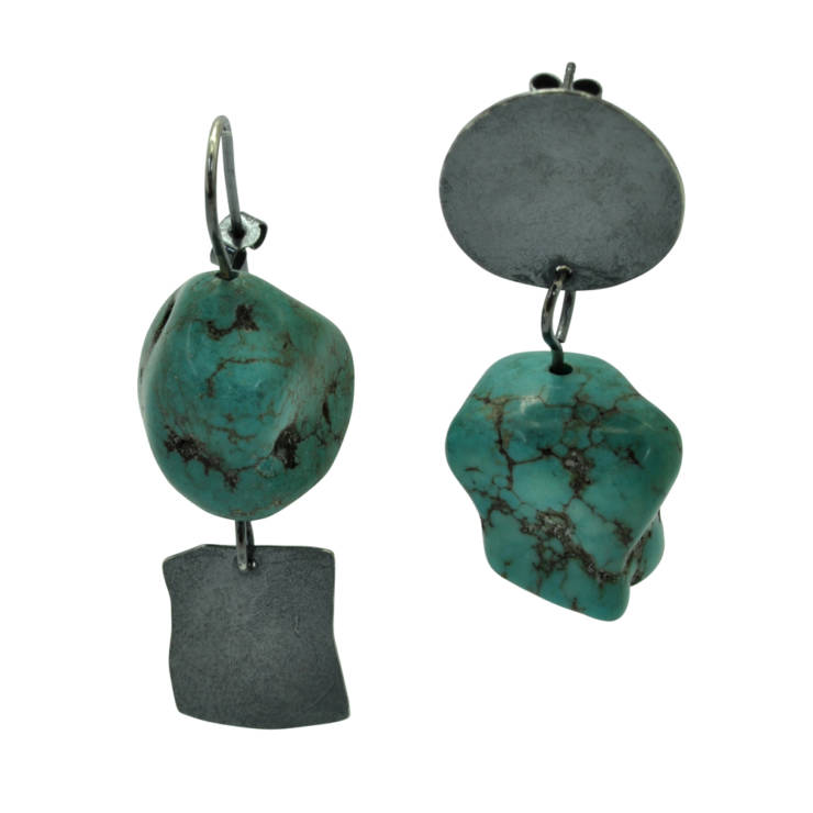 turquoise mis matched oxidised silver earrings