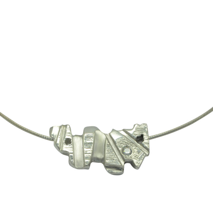 medium fan silver horizontal pendant with cz omega necklace