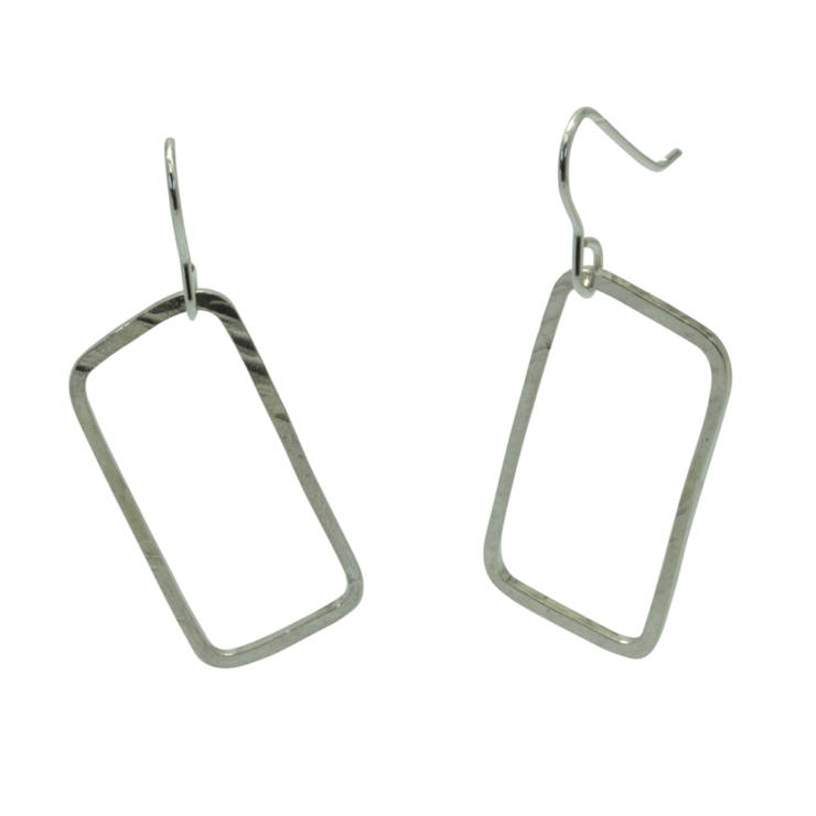 textured silver rectangle wire drop earrings