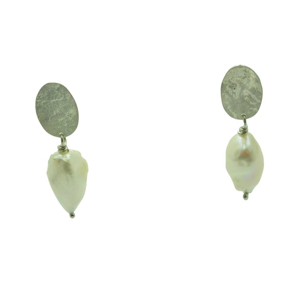 rollered oval drop baroque pearl stud drop earrings