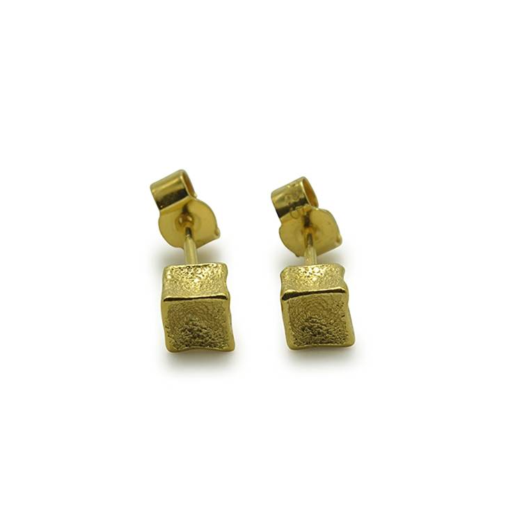 18ct yellow gold plated silver tiny cube studs - web