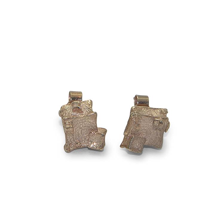 Rose gold plated silver cube stud earrings - web