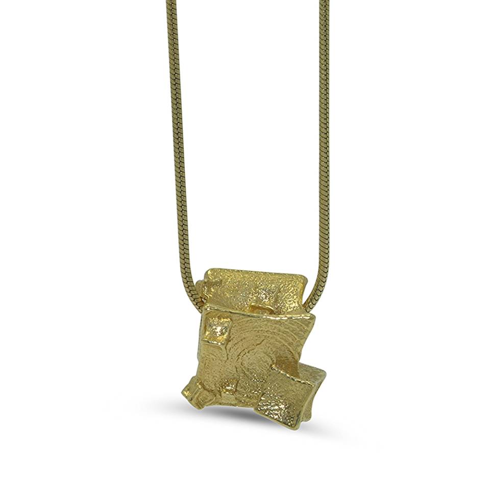 medium cube 18ct gold plated pendant - web