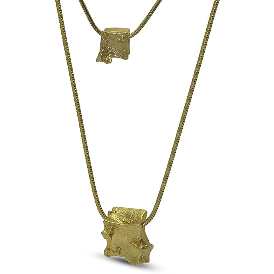 small and medium cube pendants 18ct gold plated silver - web