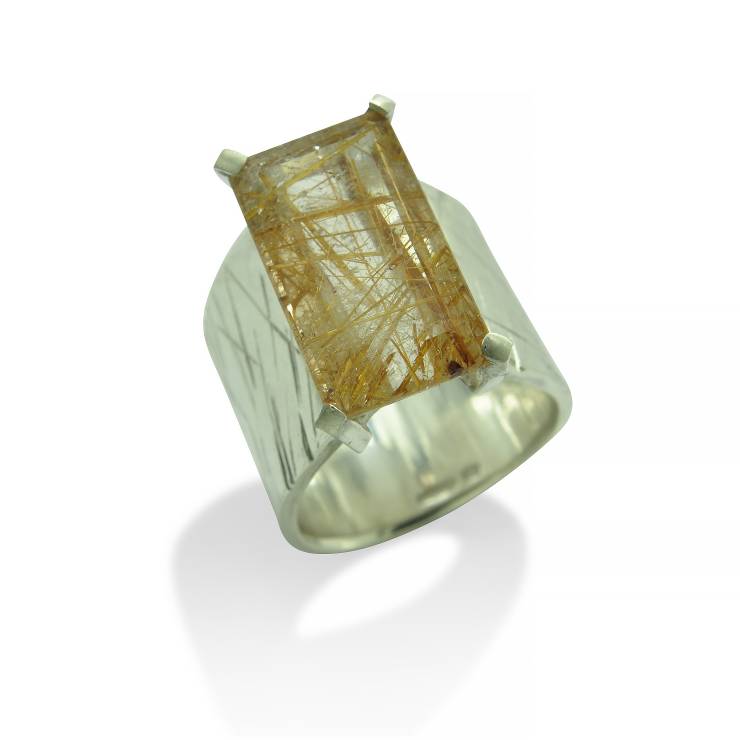 gold rutiled quartz chunky cocktail ring