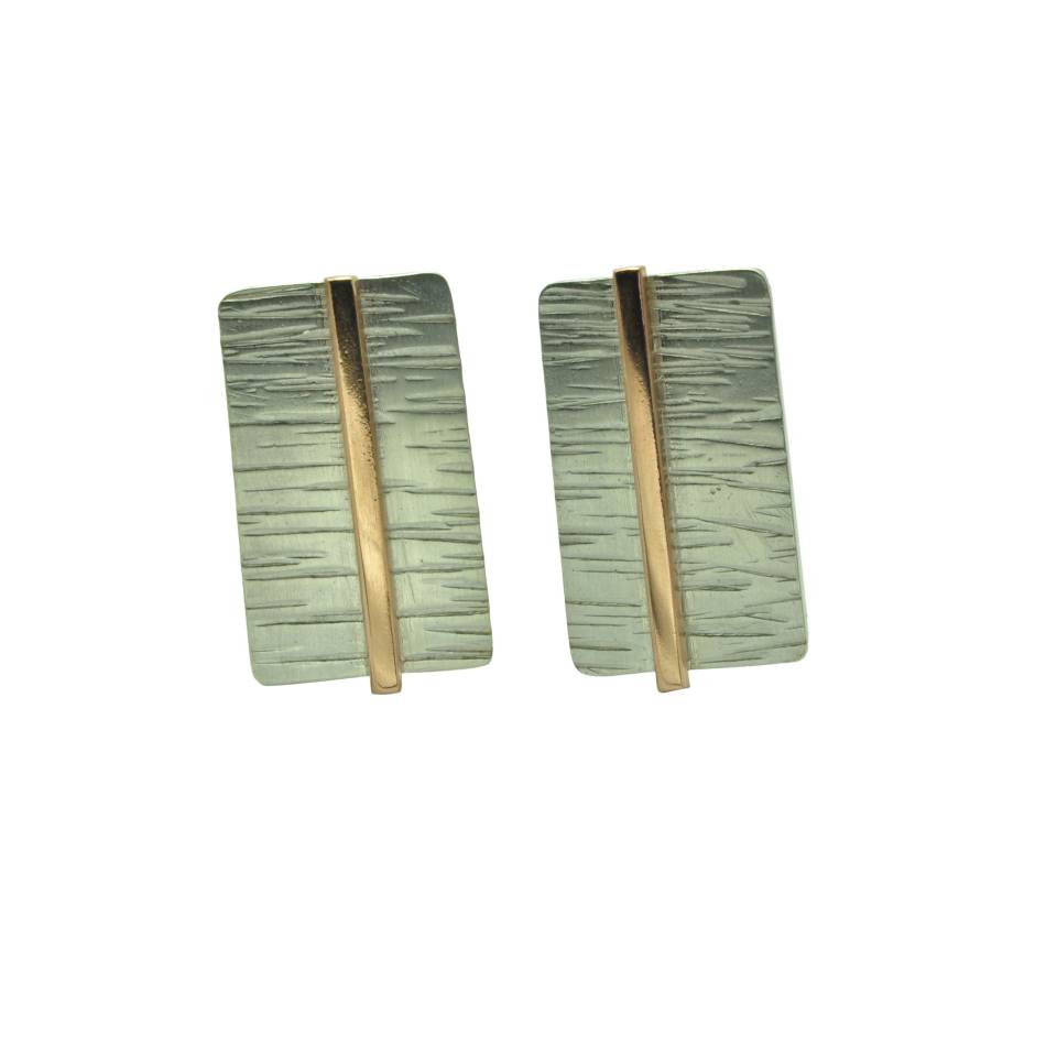 textured silver rectangle gold wire detail cufflinks