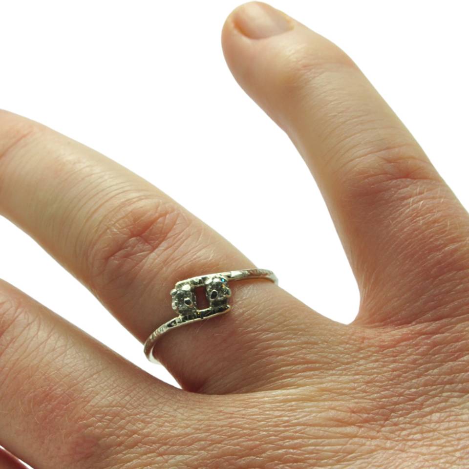 dainty platinum 2 diamond claw set engagement ring