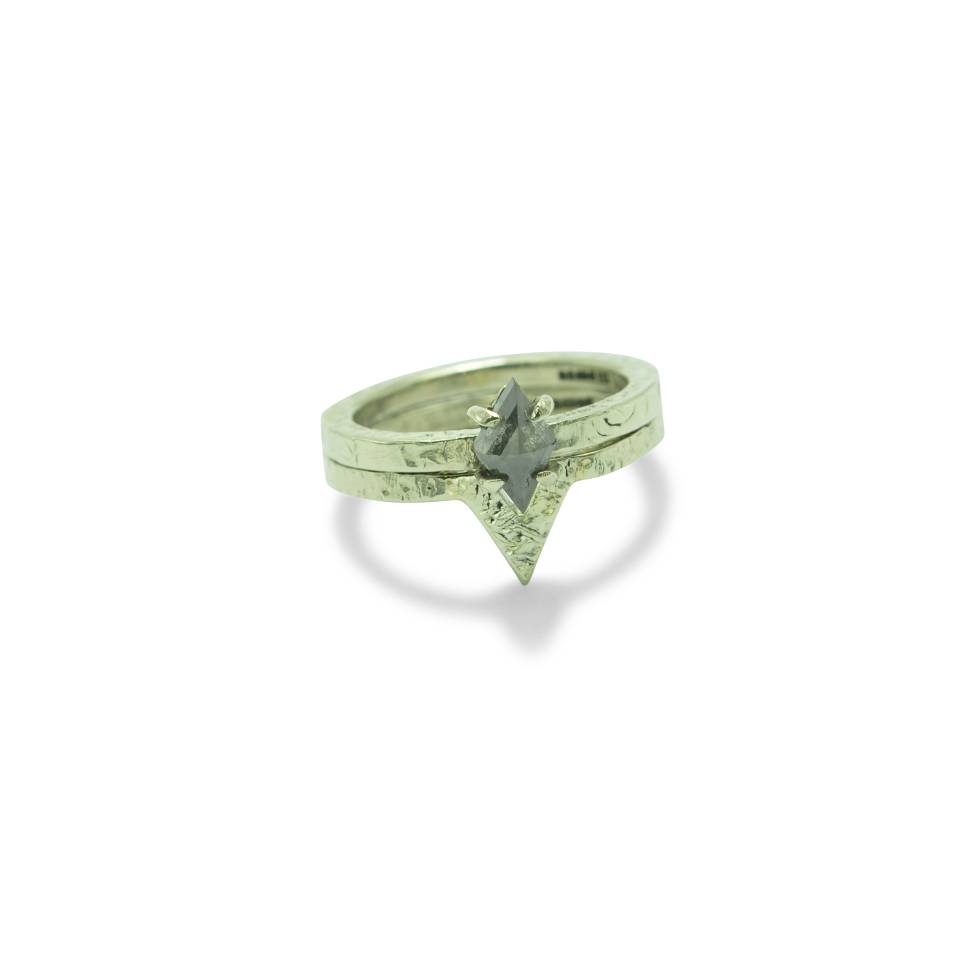 salt and pepper kite diamond engagement ring