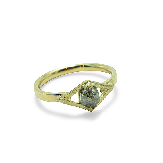 9ct yellow gold engagement ring with salt and pepper diamond