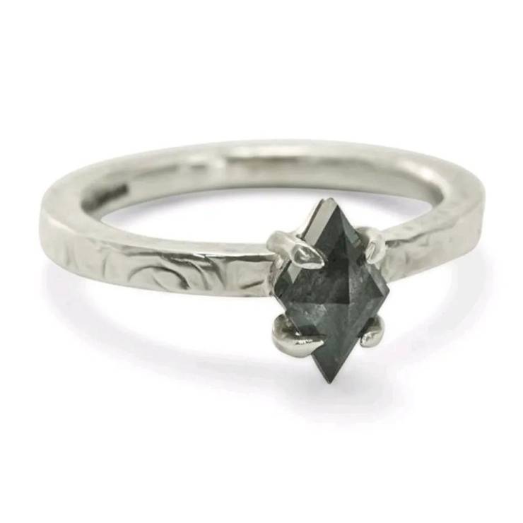 salt and pepper kite diamond engagement ring