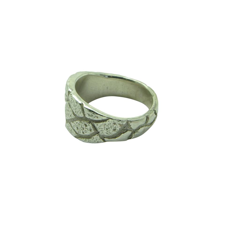 silver signate ring bark textured detail