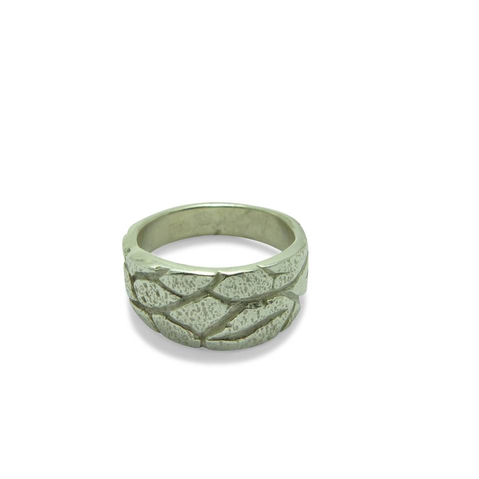 silver signate ring bark textured detail