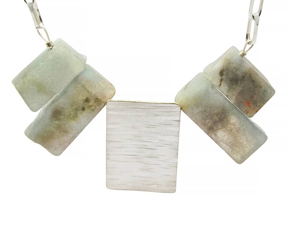 textured rectangle aquamarine nugget necklace