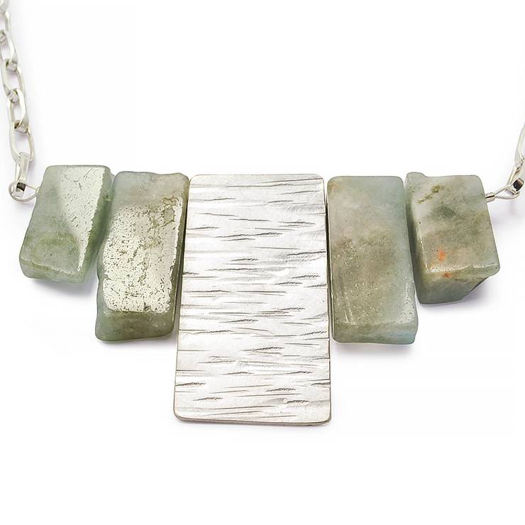 textured rectangle aquamarine nugget necklace