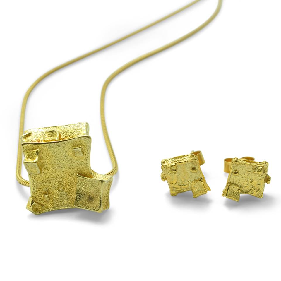 18ct gold plated silver 3d multi cube thin stud earrings