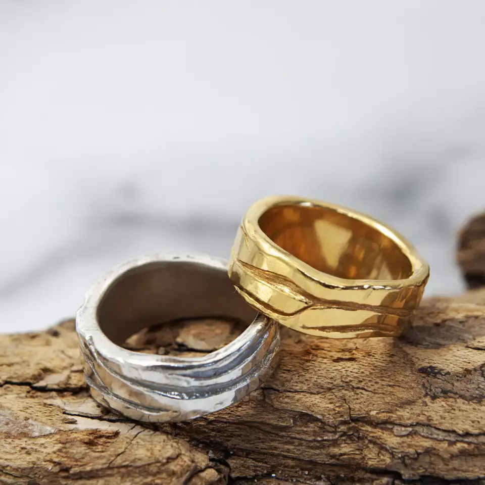 wave bark wedding rings silver and gold plated unisex rings